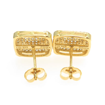 925 Sterling Silver Gold Plated Pave C Z Stud Earrings