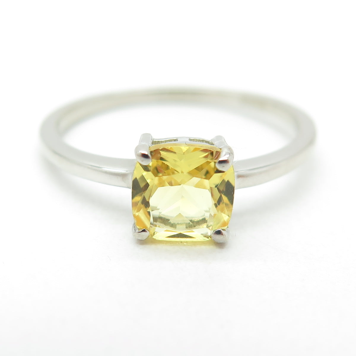 DAZZLERS 925 Sterling Silver Real Cushion-Cut Citrine Ring Size 9