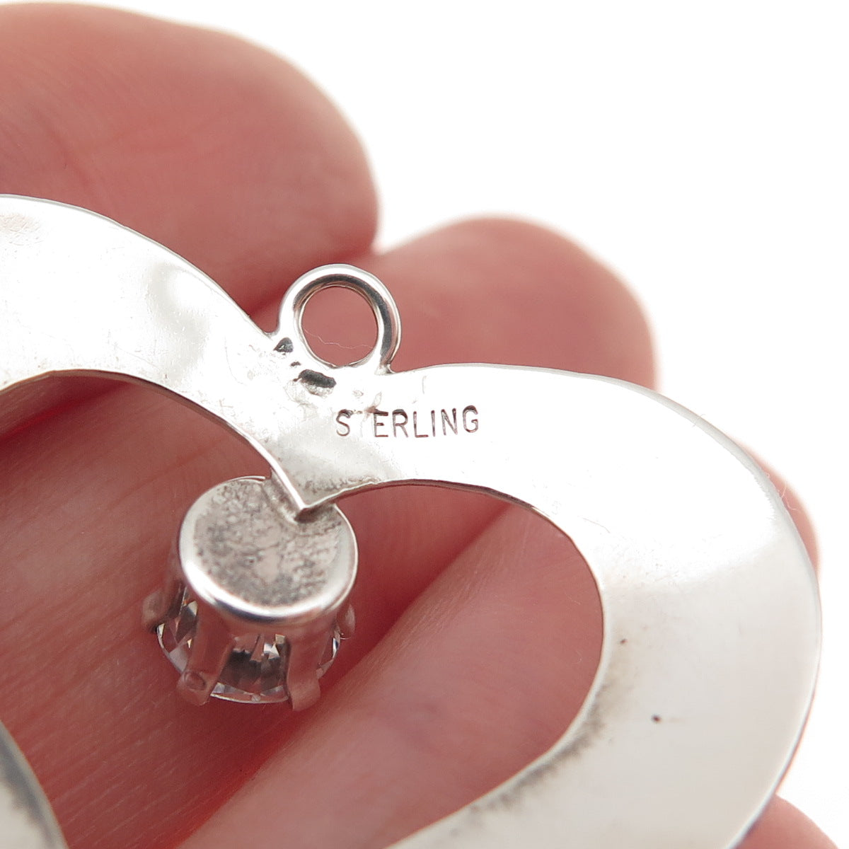 925 Sterling Silver Vintage Round-Cut C Z Heart Charm Pendant