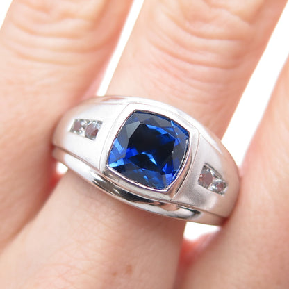 JH YOUNG 925 Sterling Silver Lab-Created Sapphire Real White Topaz Ring Size 11