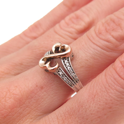 Jane Seymour 925 Sterling Silver 14K Gold Real Diamond Open Heart Ring Size 6.75
