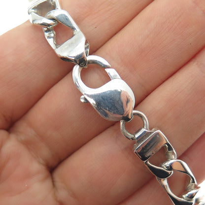 925 Sterling Silver 14K Gold Vintage Italy Anchor Curb Link Bracelet 8.25"