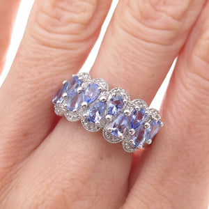 925 Sterling Silver Real Tanzanite & White Topaz Ring Size 8
