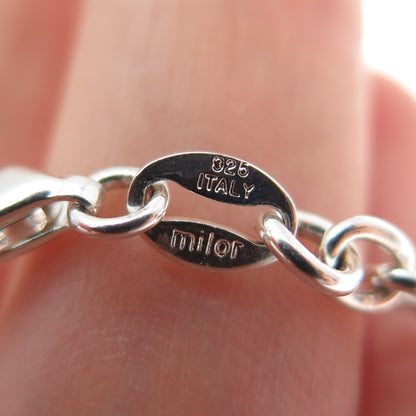 MILOR 925 Sterling Vintage Italy Heart Charm Cable Link Anklet / Bracelet 9.75"
