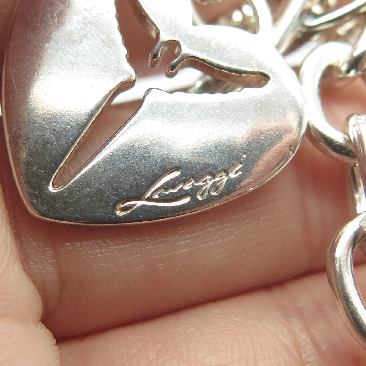 925 Sterling Silver Vintage Loveggi Heart Rolo Link Bracelet 6.5"