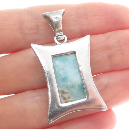 925 Sterling Silver Vintage Real Larimar Gemstone Modernist Pendant