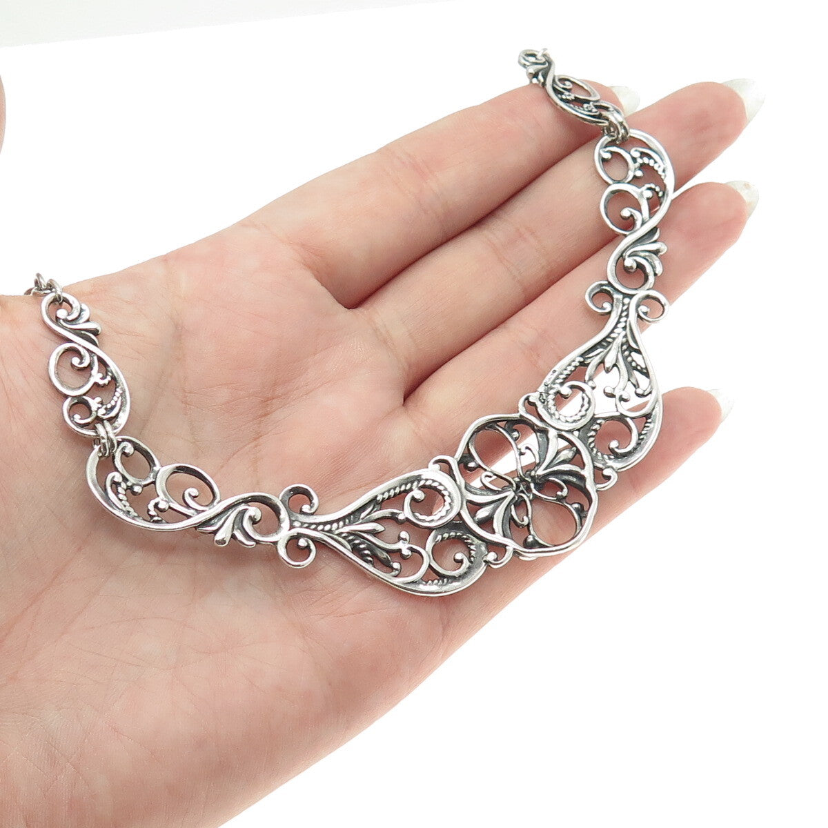 CAROLYN POLLACK 925 Sterling Silver Vintage Swirl Roped Chain Necklace 16"
