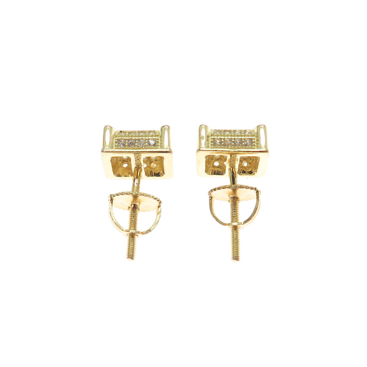 925 Sterling Silver Gold Plated Round-Cut C Z Stud Earrings