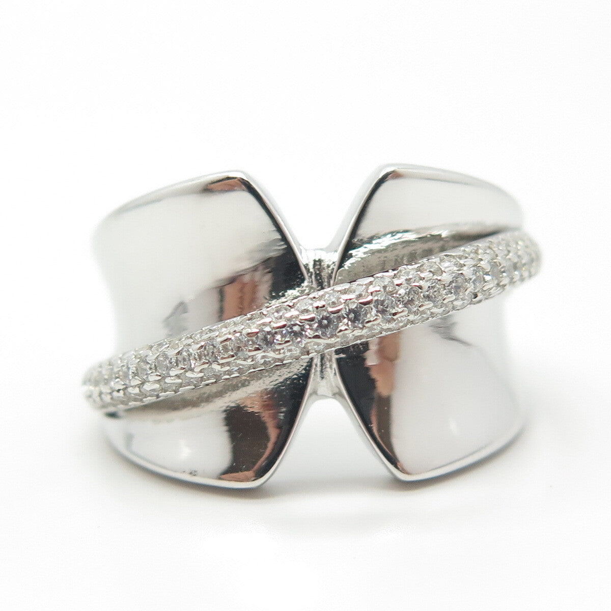 925 Sterling Silver C Z Cross Face Bow Ring Size 8