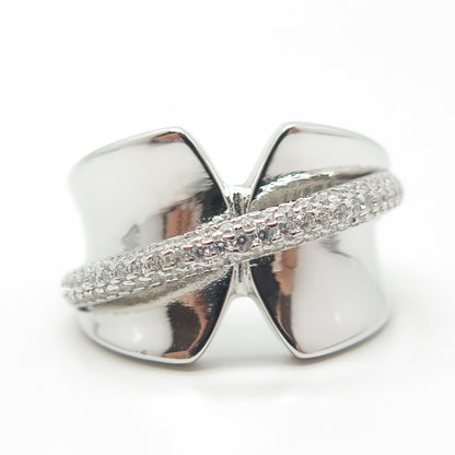 925 Sterling Silver C Z Cross Face Bow Ring Size 8