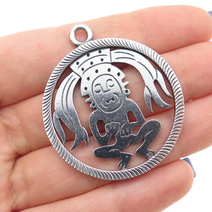 925 Sterling Silver Vintage Mexico Mayan God Oxidized Pendant