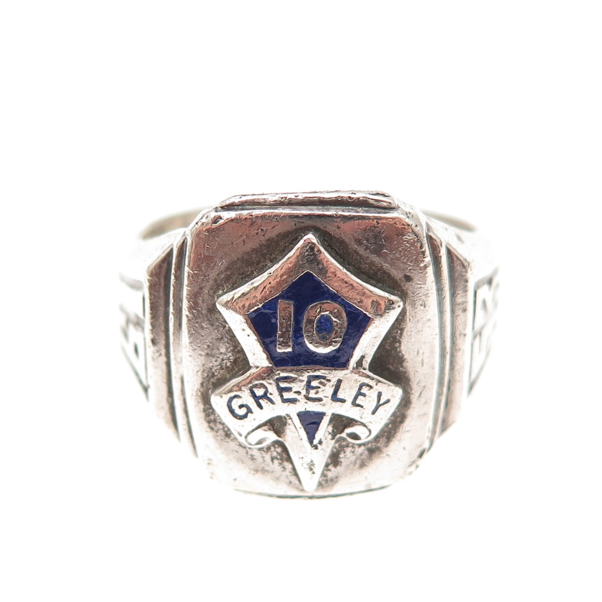 925 Sterling Silver Vintage 1953 Enamel Greeley School Oxidized Ring Size 9