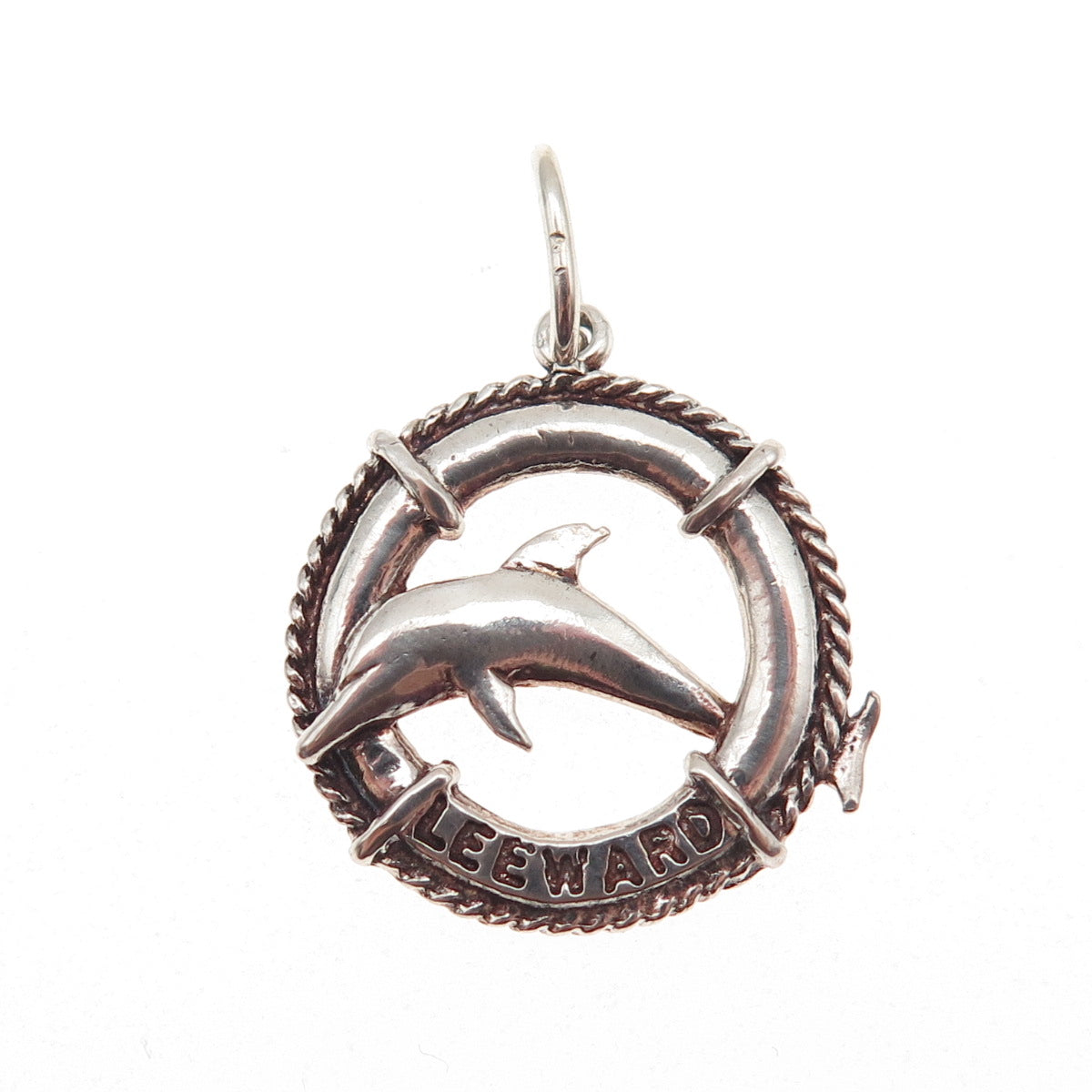 925 Sterling Silver Vintage Leeward Dolphin Oxidized Mini Charm Pendant