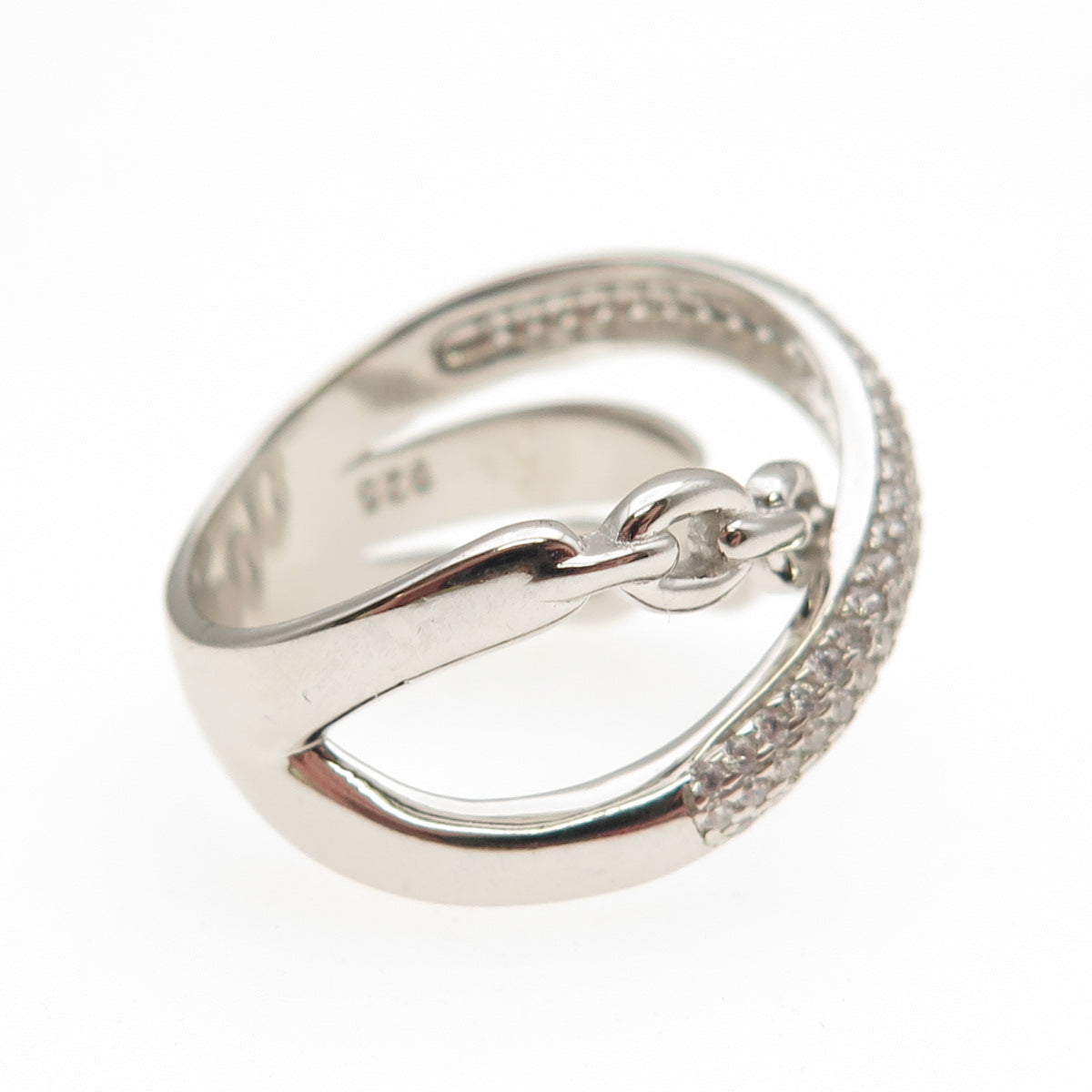 925 Sterling Silver Round-Cut C Z Crisscross Ring Size 8.25