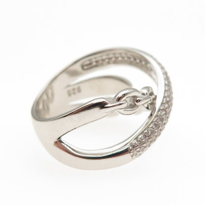 925 Sterling Silver Round-Cut C Z Crisscross Ring Size 8.25