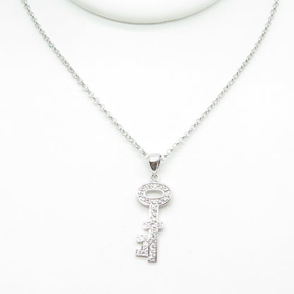 925 Sterling Silver Round-Cut C Z Key Rolo Chain Necklace 16"
