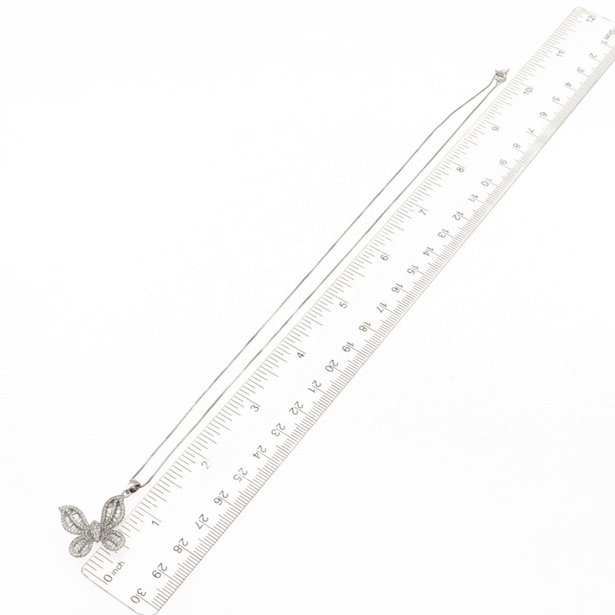 925 Sterling Round & Tapered Baguette-Cut C Z Butterfly Box Chain Necklace 18"
