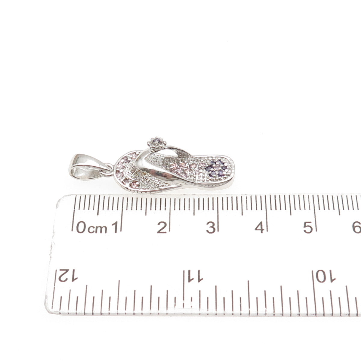 925 Sterling Silver Round-Cut Pink & Purple C Z Flip Flop Charm Pendant