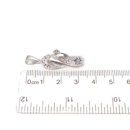 925 Sterling Silver Round-Cut Pink & Purple C Z Flip Flop Charm Pendant