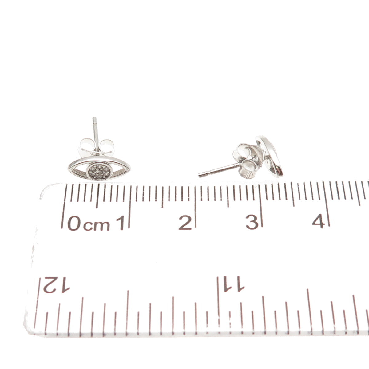 925 Sterling Silver Round-Cut C Z Evil's Eye Stud Earrings