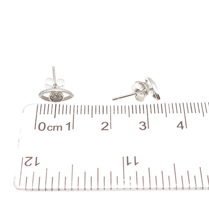 925 Sterling Silver Round-Cut C Z Evil's Eye Stud Earrings