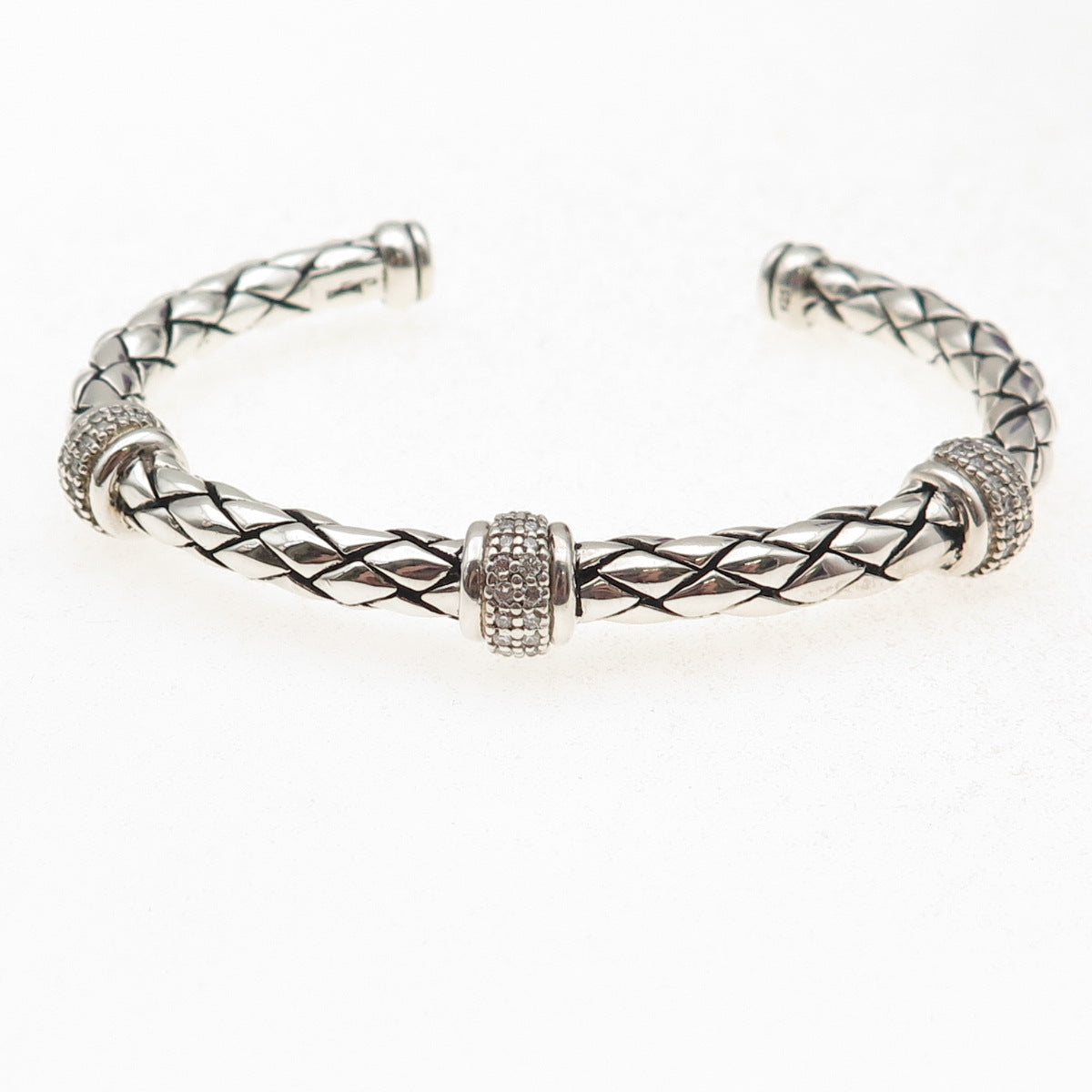 Scott Kay 925 Sterling Silver Real Diamond Adjustable Woven Cuff Bracelet 6.25"