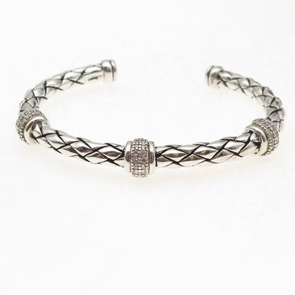 Scott Kay 925 Sterling Silver Real Diamond Adjustable Woven Cuff Bracelet 6.25"