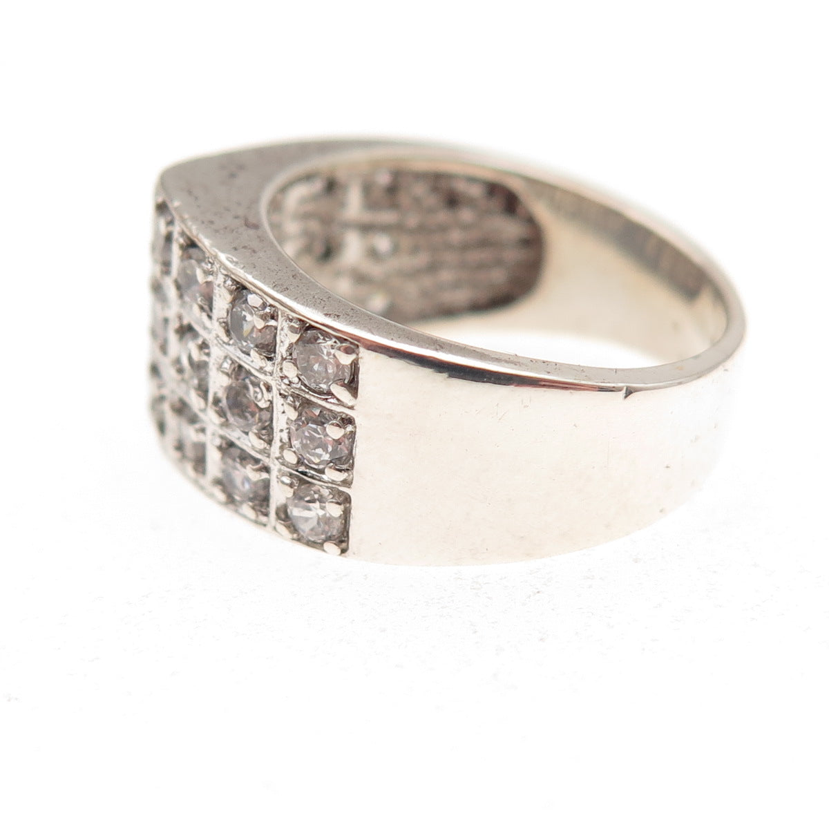925 Sterling Silver Vintage Round-Cut C Z Modernist Ring Size 5