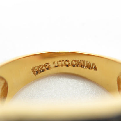 925 Sterling Silver Gold Plated Round-Cut Black Spinel & C Z Claw Ring Size 8.25