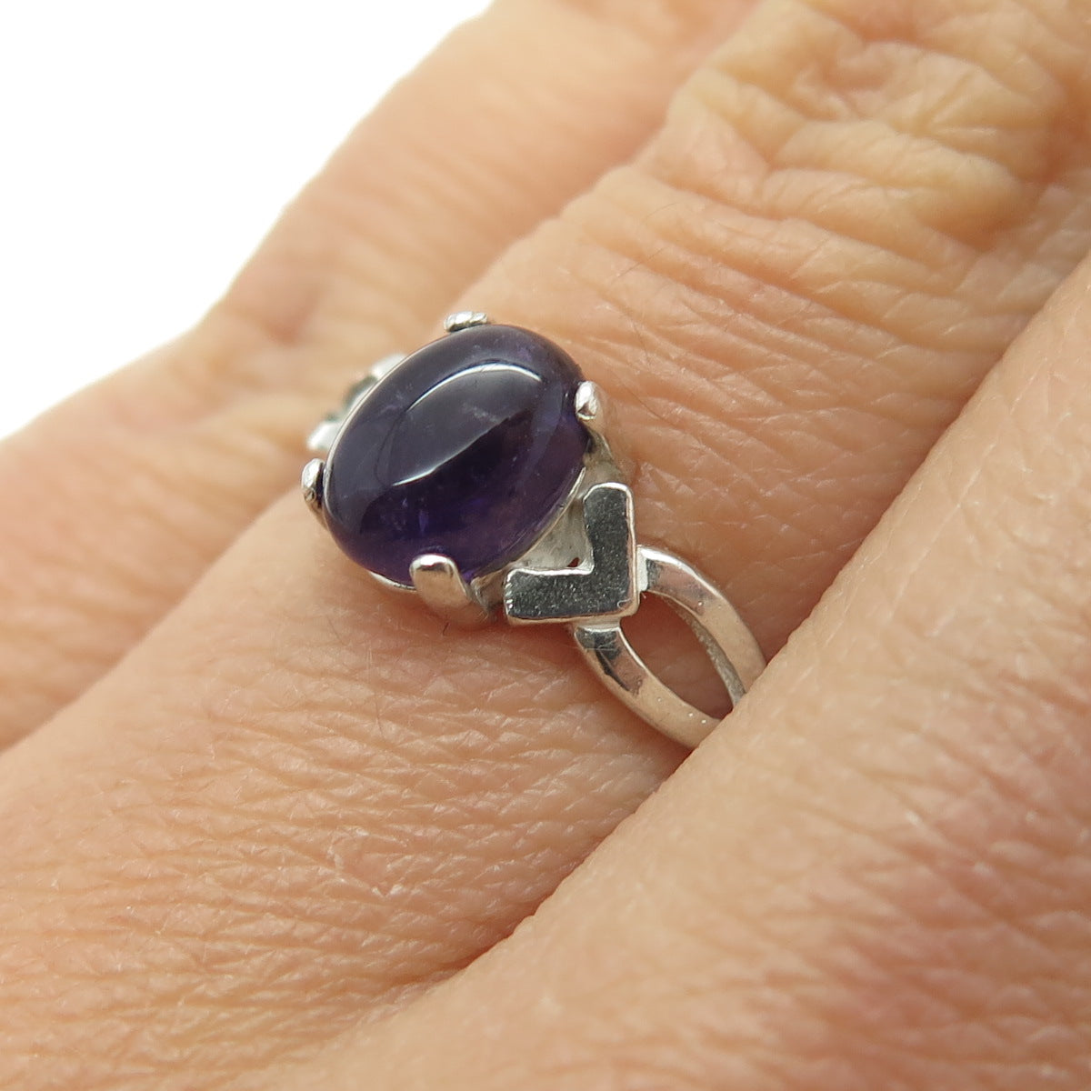 TOMMY LONG 925 Sterling Silver Vintage Real Cabochon Amethyst Ring Size 6.5