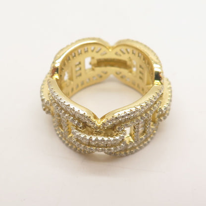 925 Sterling Silver Gold-Plated C Z Chain Ring Size 8.5