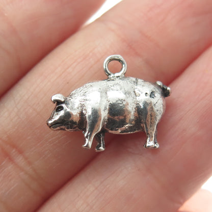 925 Sterling Silver Vintage Pig / Boar 3D Pendant