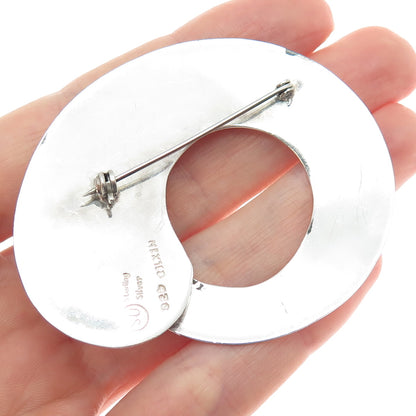 925 Sterling Silver Vintage Mexico Round-Cut C Z Modernist Pin Brooch