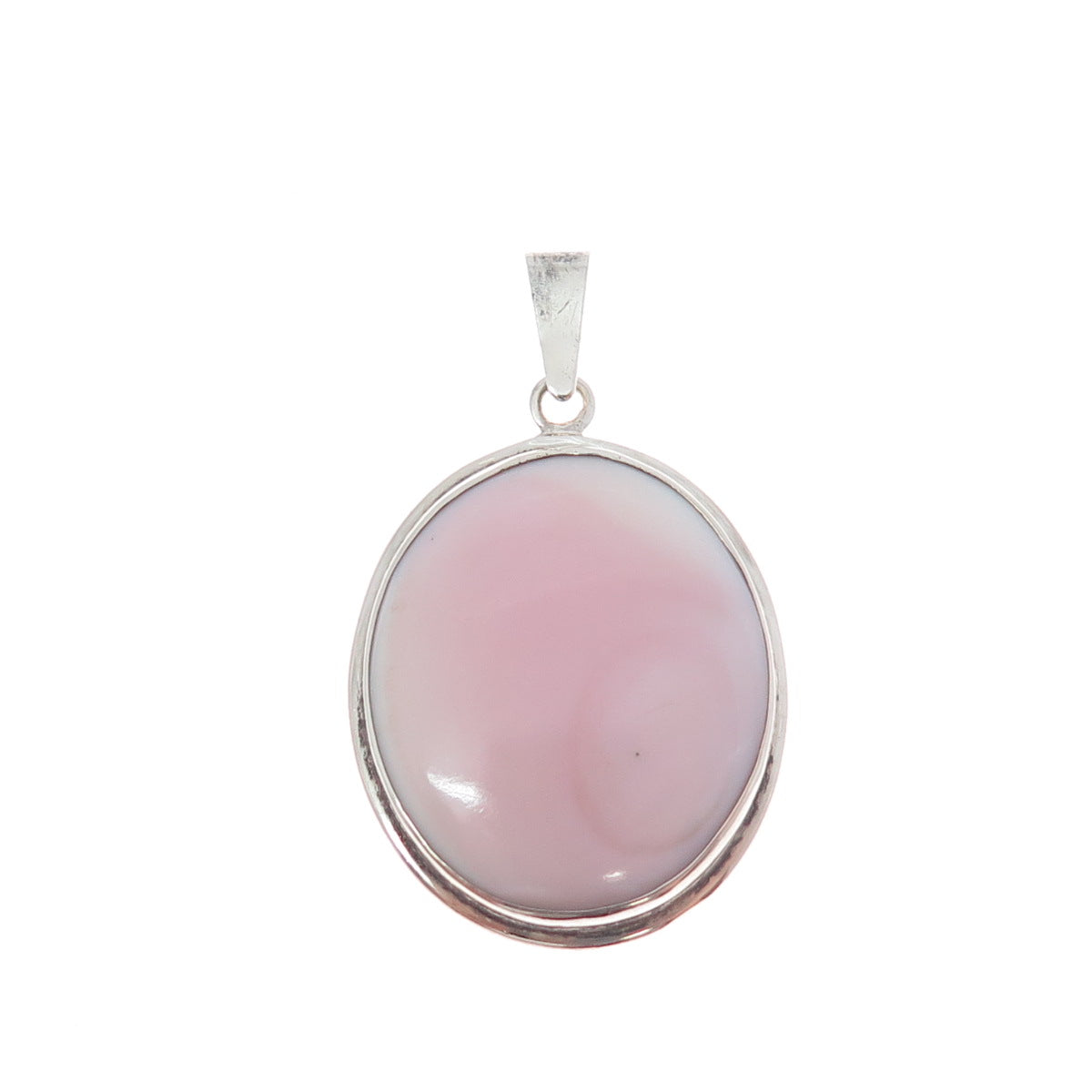 925 Sterling Silver Vintage Real Cabochon Pink MOP Charm Pendant