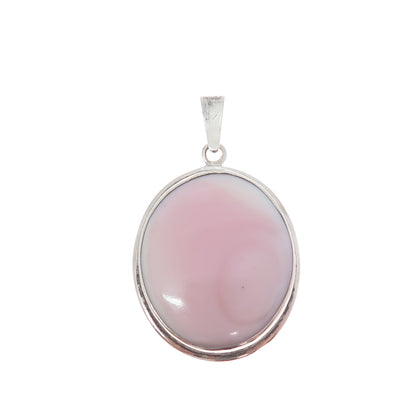925 Sterling Silver Vintage Real Cabochon Pink MOP Charm Pendant