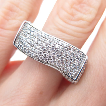 925 Sterling Silver Round-Cut C Z Wavy Statement Ring Size 6.25