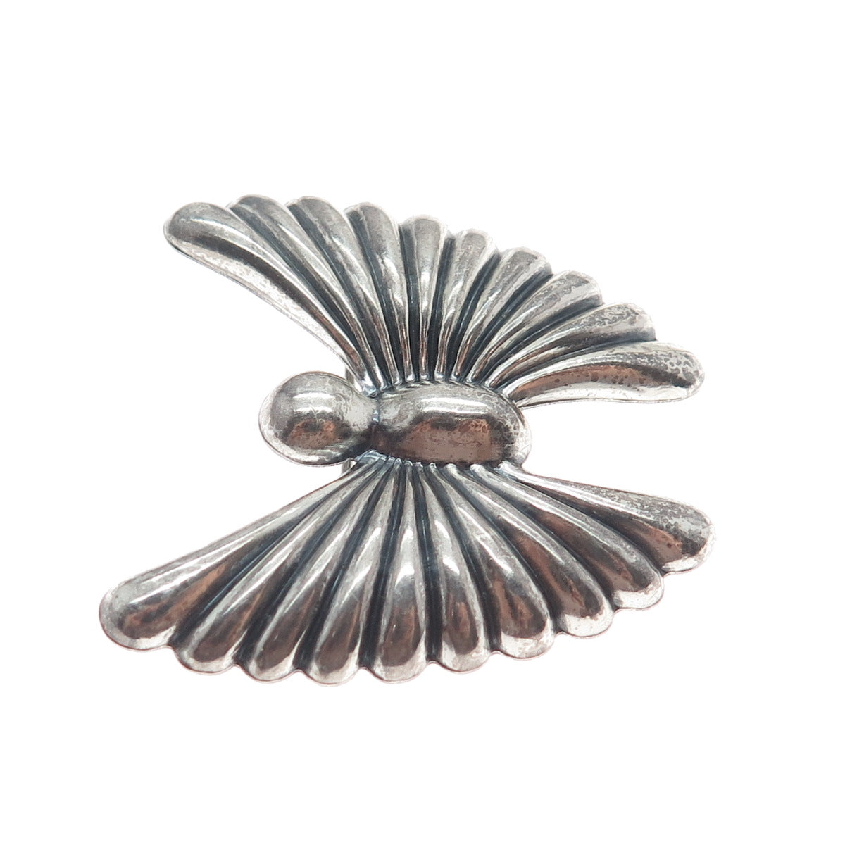 MICHELE 925 Sterling Silver Vintage Butterfly Ribbed Oxidized Pin Brooch