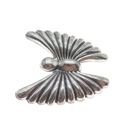 MICHELE 925 Sterling Silver Vintage Butterfly Ribbed Oxidized Pin Brooch