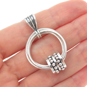 925 Sterling Silver Vintage Modernist Interlocked Circle Beaded Charm Pendant
