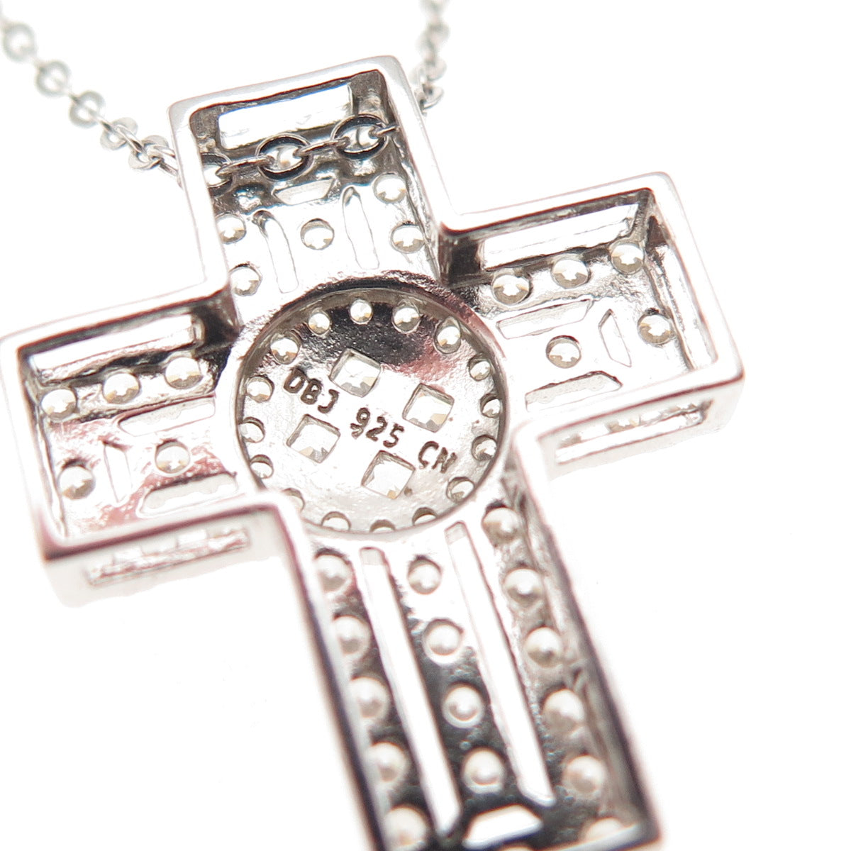 DBJ Dee Berkle 925 Sterling Silver C Z Cross Cable Chain Necklace 16"