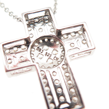 DBJ Dee Berkle 925 Sterling Silver C Z Cross Cable Chain Necklace 16"