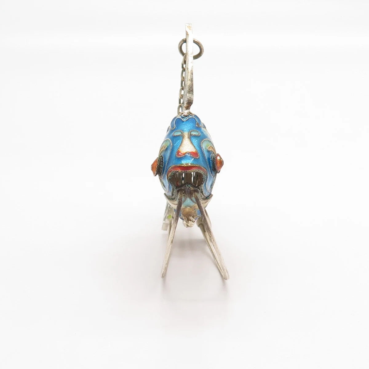 925 Sterling Silver Antique Enamel Chinese Articulated Koi Fish Chatelaine Fob