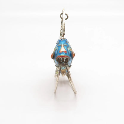 925 Sterling Silver Antique Enamel Chinese Articulated Koi Fish Chatelaine Fob