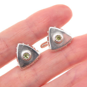 Romany Starrs 925 Sterling Silver Vintage Real Peridot Modernist Cufflinks