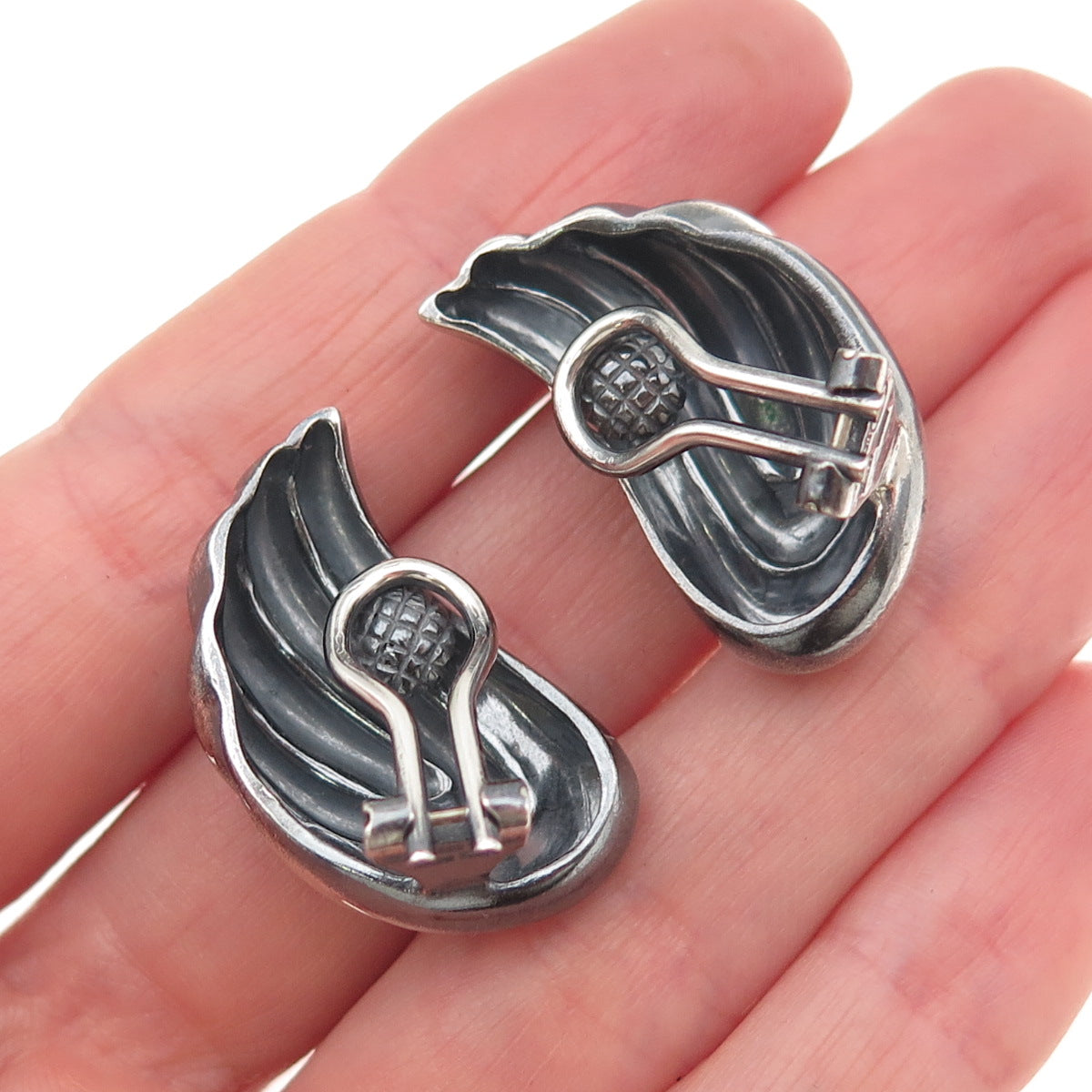 TIFFANY & CO. 925 Sterling Silver Vintage Italy Wings Oxidized Clip On Earrings