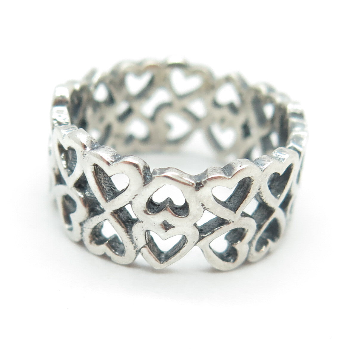 925 Sterling Silver Vintage Heart 2-Row Band Ring Size 6.25