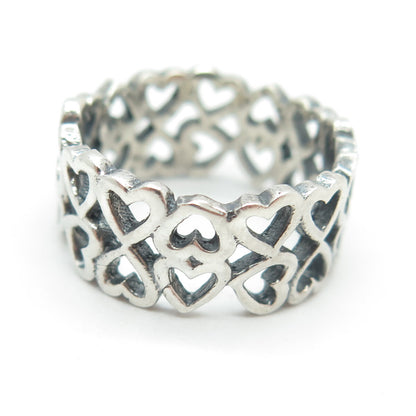 925 Sterling Silver Vintage Heart 2-Row Band Ring Size 6.25