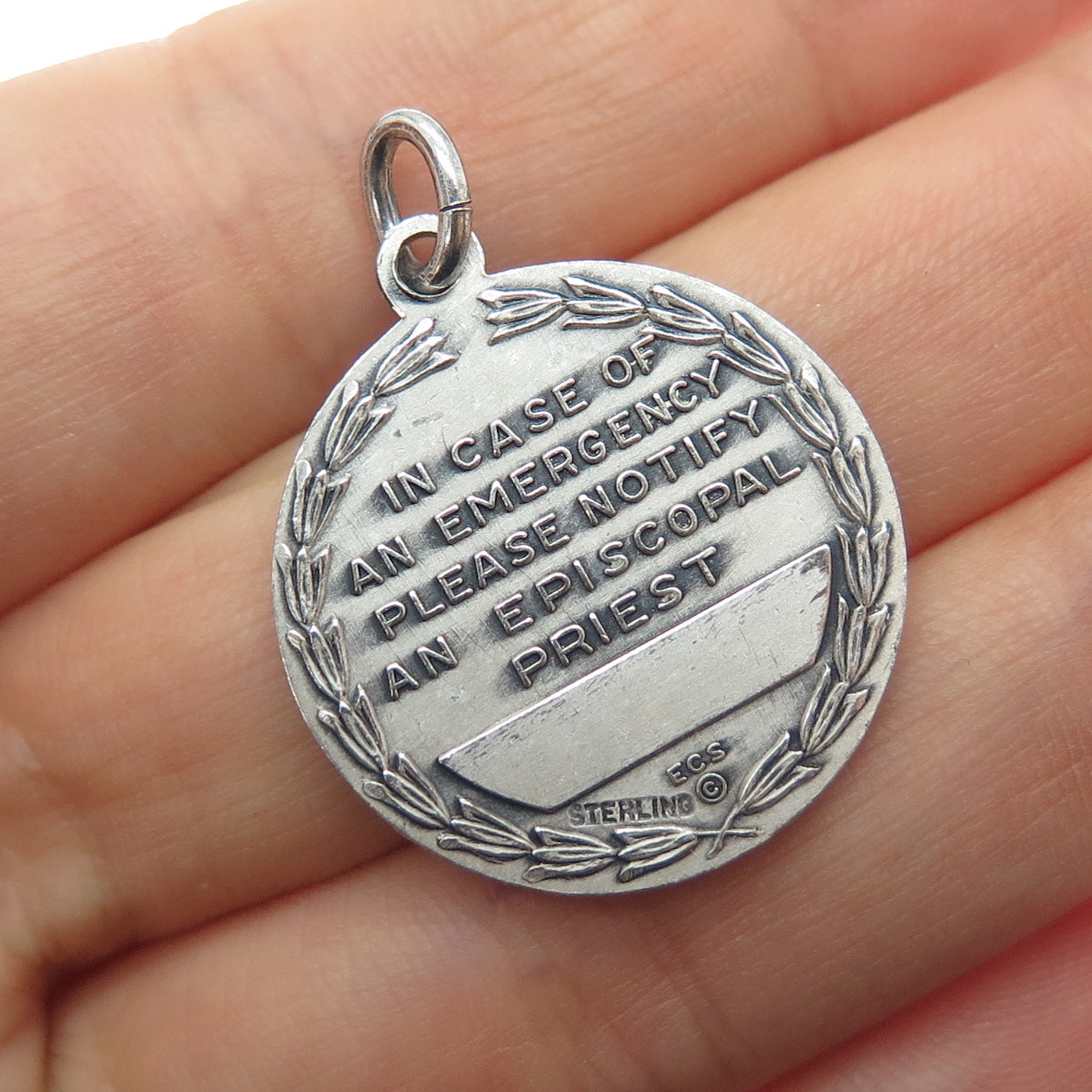 E. Christopher & Sons Sterling Silver Vintage Episcopal Emergency Charm Pendant