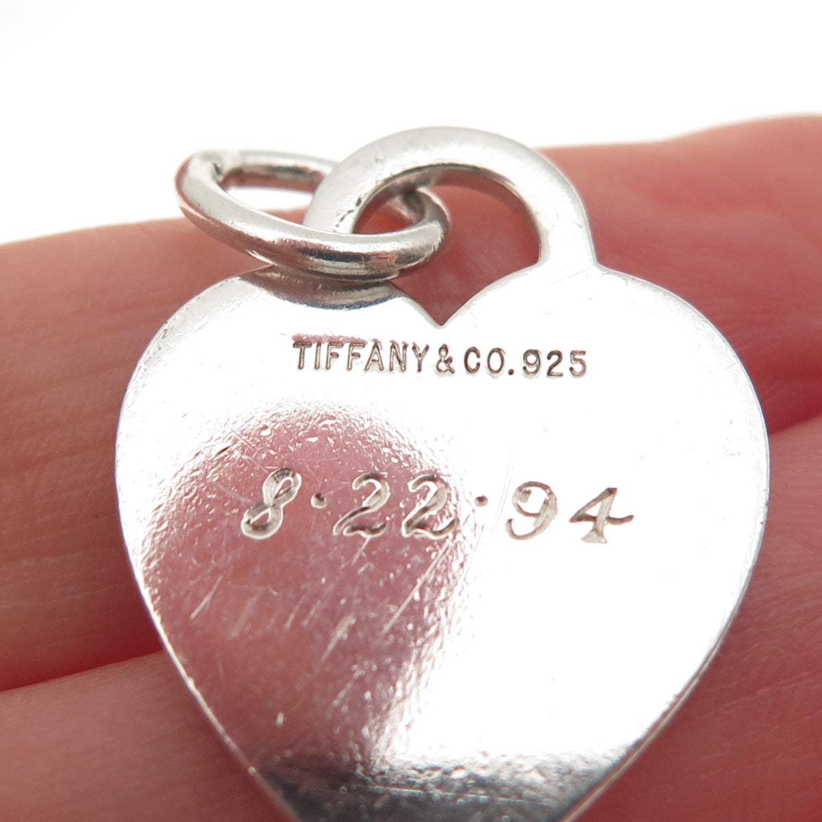 Tiffany & Co. 925 Sterling Silver Vintage Engraved Heart Tag Charm Pendant