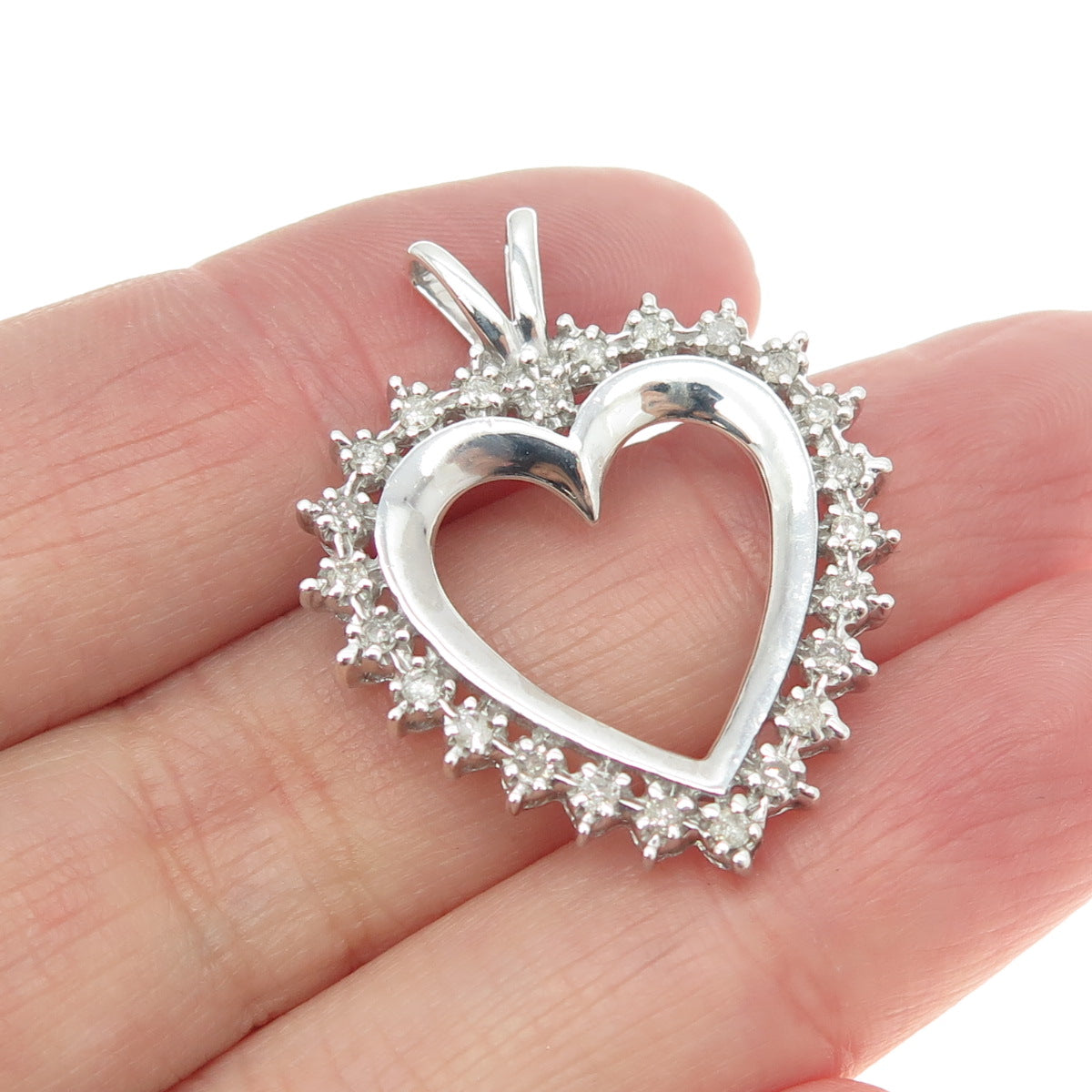 925 Sterling Silver Real Round-Cut Diamond Heart Pendant